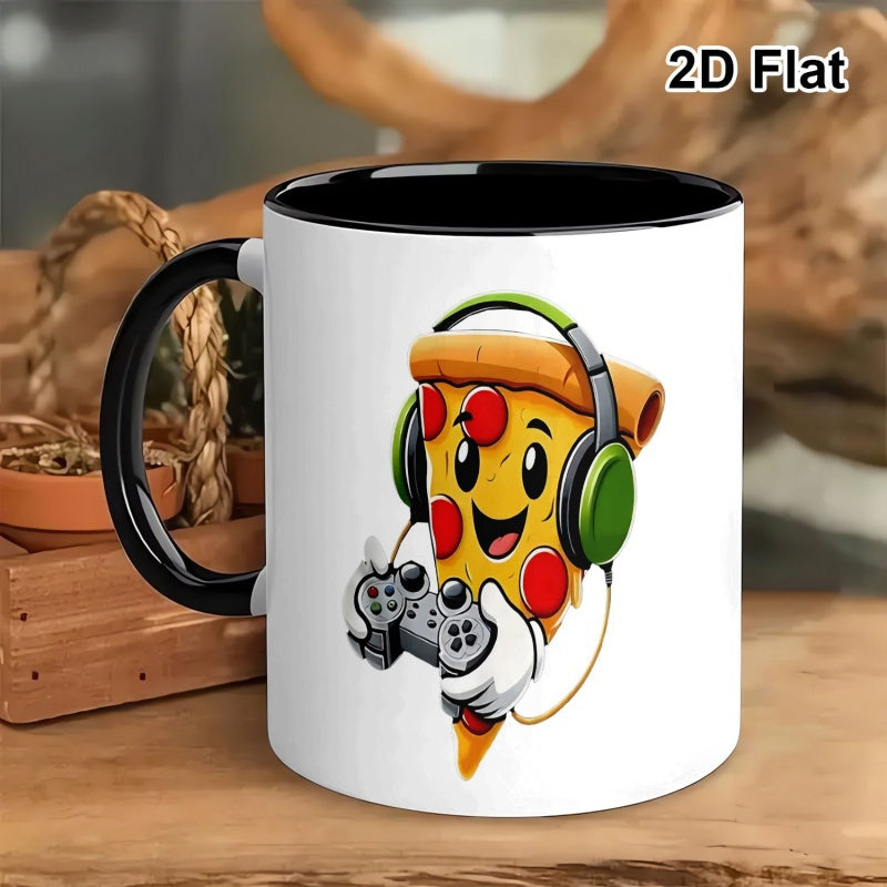Tailorly Black Accent 11 oz Mug - gamer pizza valentines day cartoon pattern