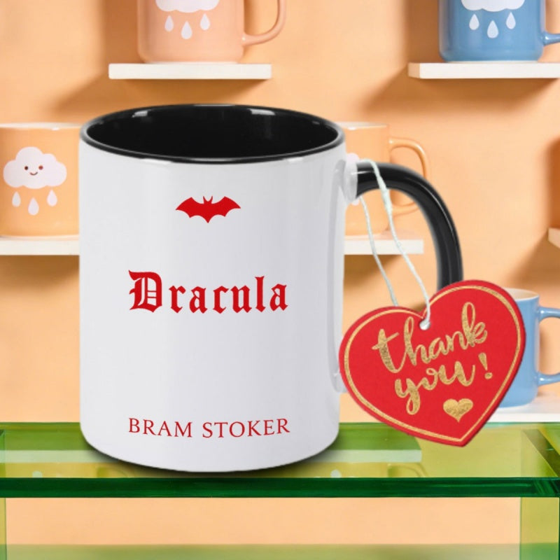 Tailorly Black Accent 11 oz Mug - gothic vampire design with tombstone motif