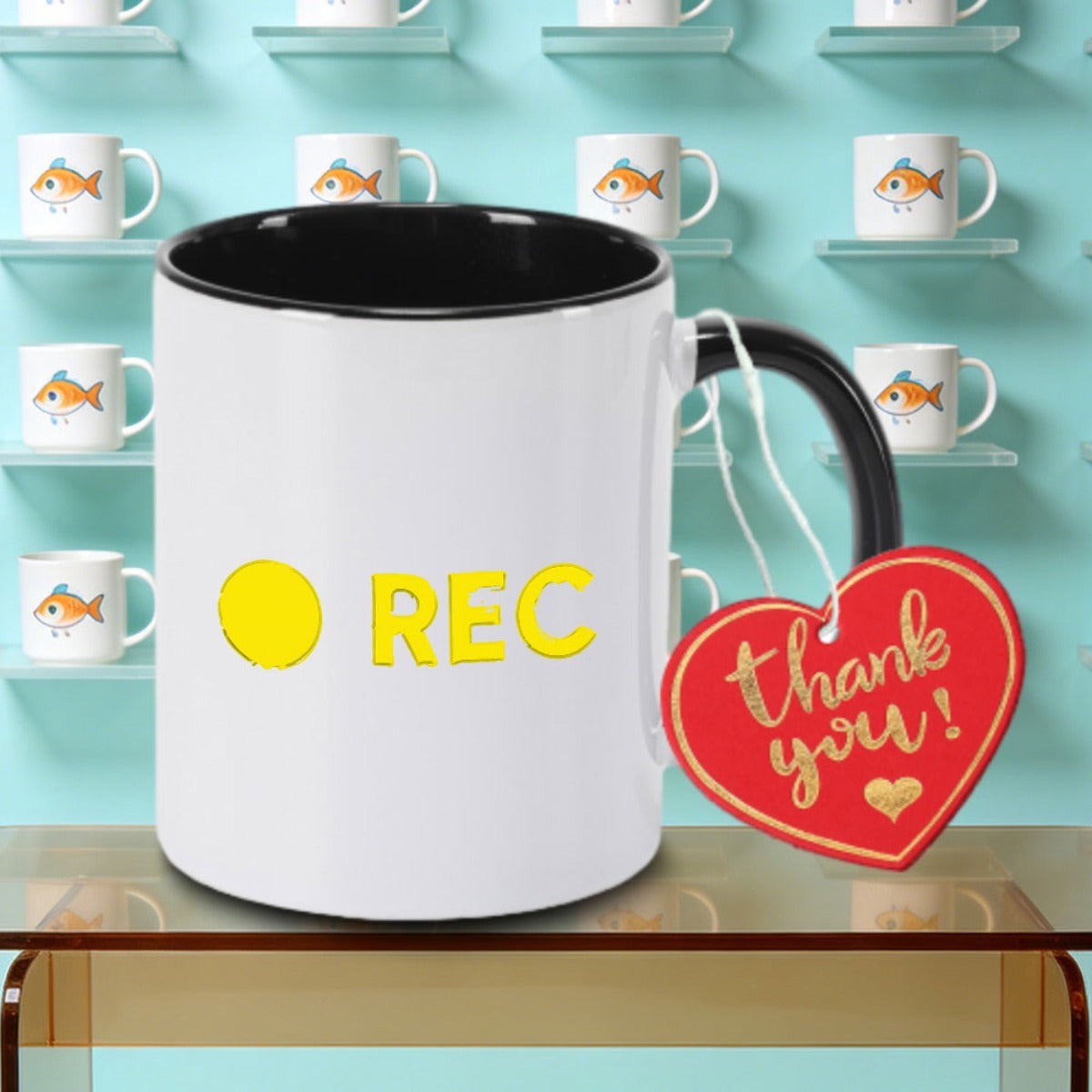 Tailorly Black Accent 11 oz Mug - The REC Yellow REC Logo