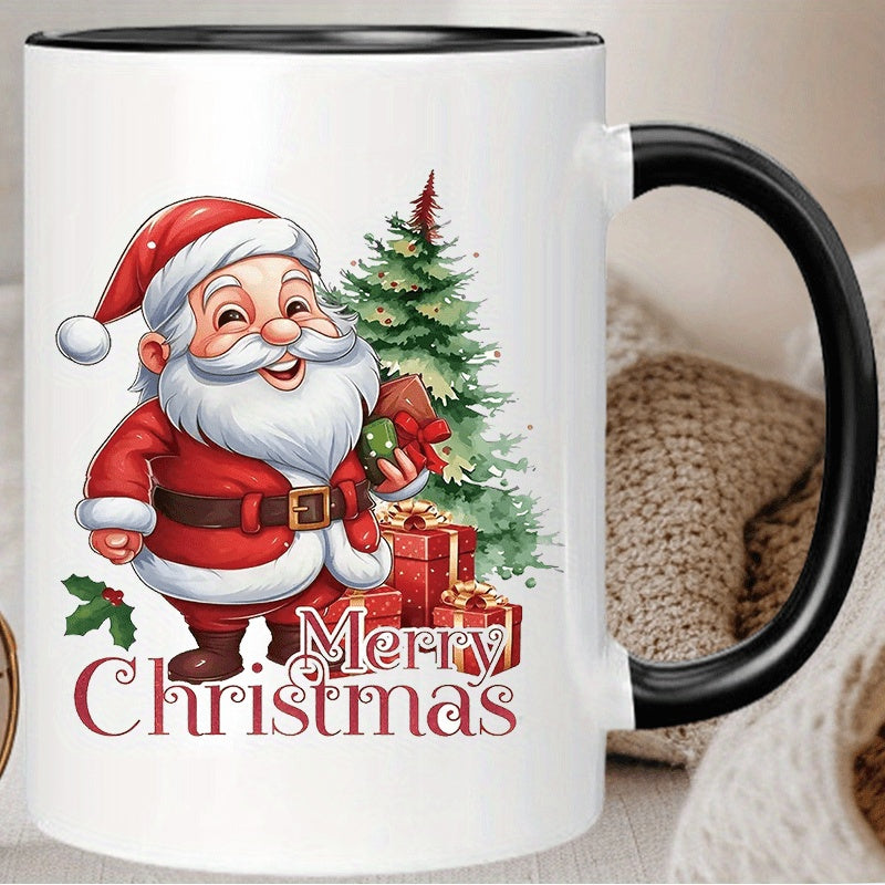 Tailorly Black Accent 11 oz Mug - santa claus and a christmas tree