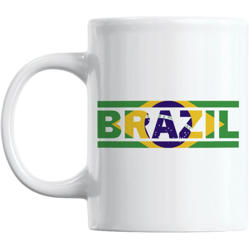 Tailorly White Ceramic 11 oz Mug - Brazil Vibrant Colors Of National Flag Featuring Bold Horizontal Stripes Mug