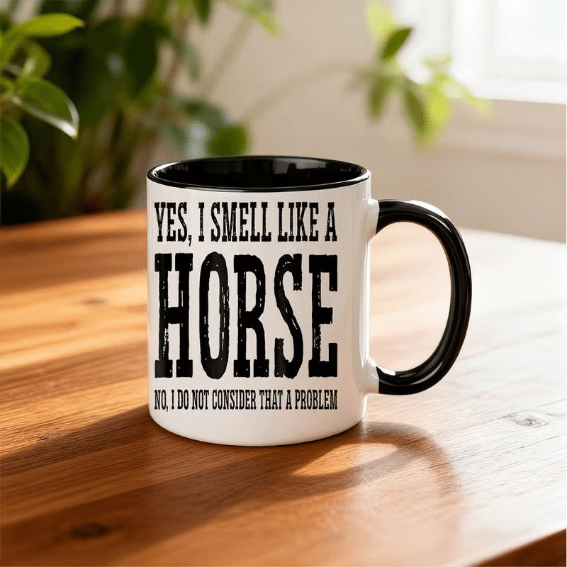 Tailorly Black Accent 11 oz Mug - Horse， Distressed Lettering