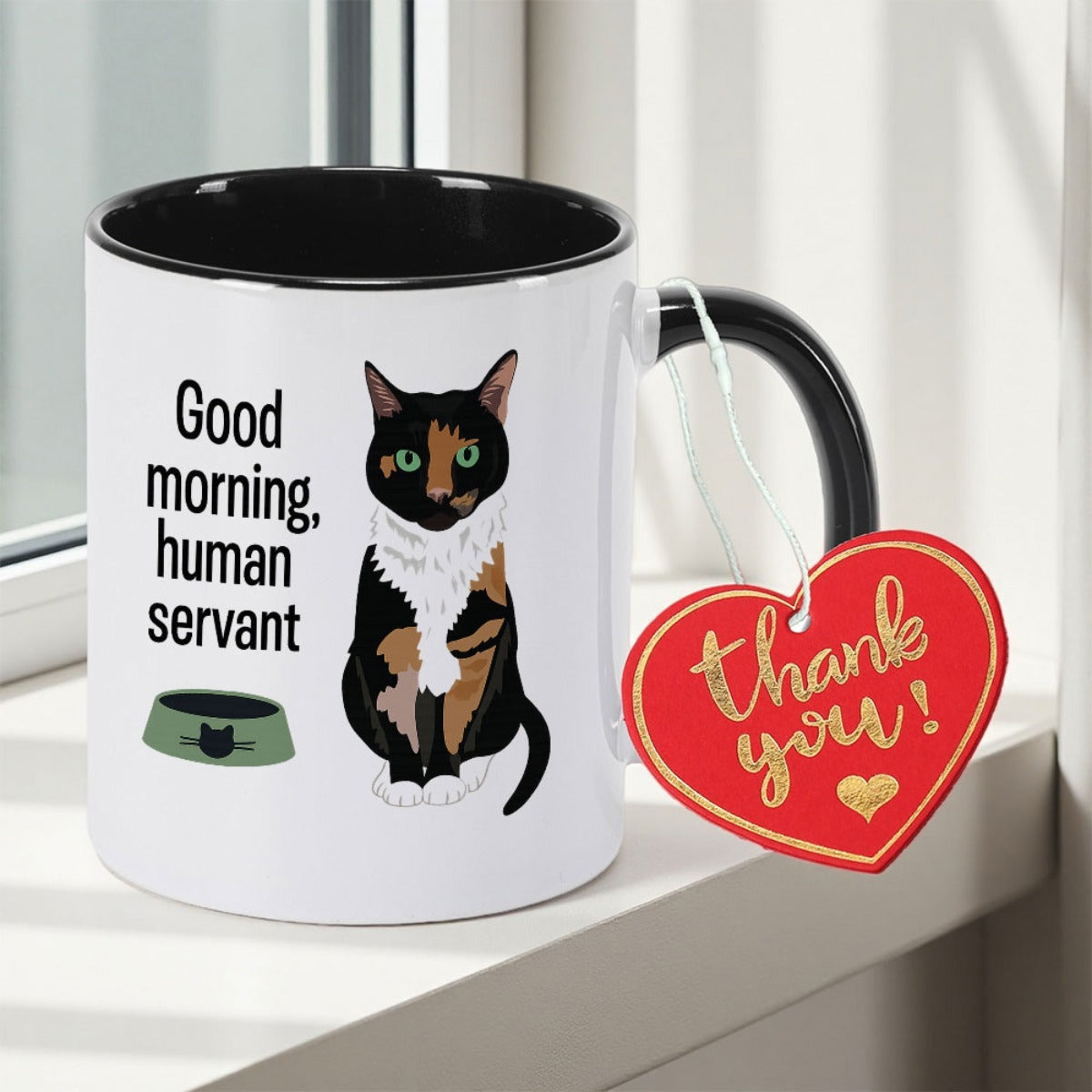 Tailorly Black Accent 11 oz Mug - Tortoiseshell Cat Double Sided Print