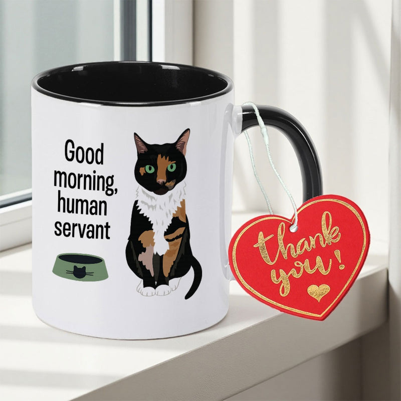 Tailorly Black Accent 11 oz Mug - Tortoiseshell Cat Double Sided Print