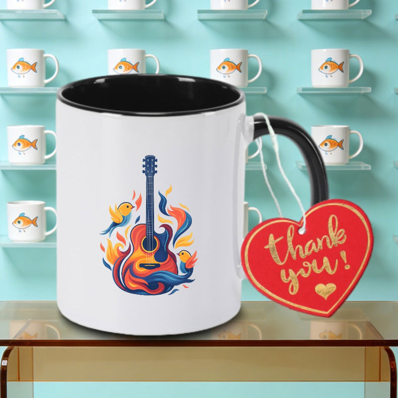Tailorly Black Accent 11 oz Mug - watercolor guitar