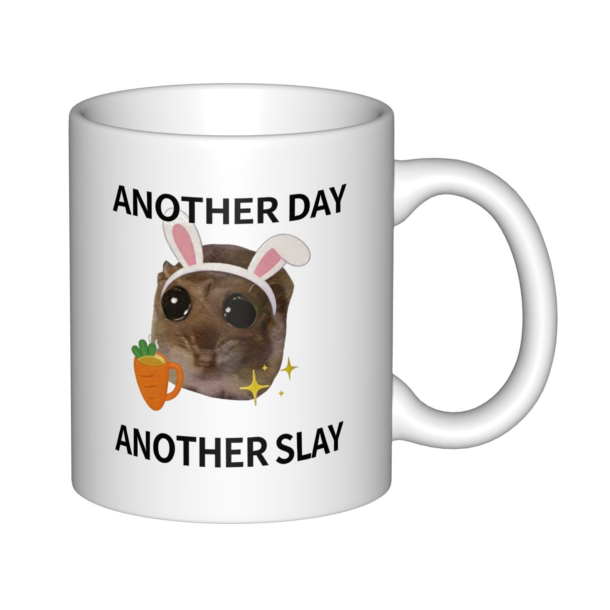 Tailorly White Ceramic 11 oz Mug - Another Day Another Slay Adorable Sugar Glider Wearing Pink Bunny Ears Holding Small Carrot Animal