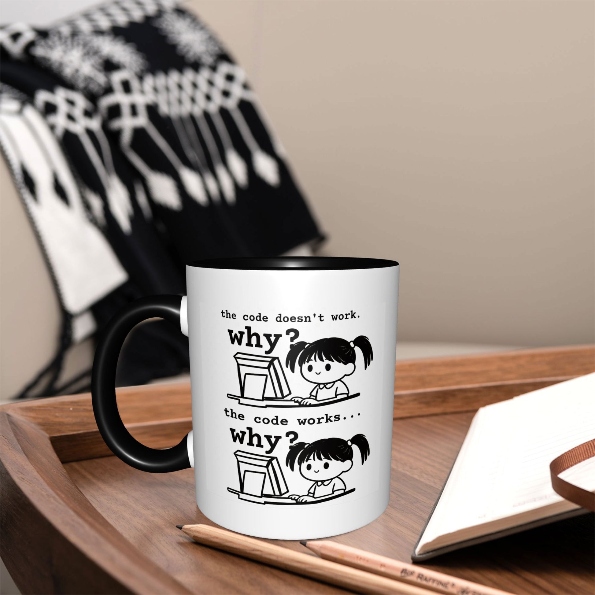 Tailorly Black Accent 11 oz Mug - Pigtails Programmer Black Accent Mug Fine Ceramic Cup Coffee Mug Humorous Home Drinkware Exquisite Desktop