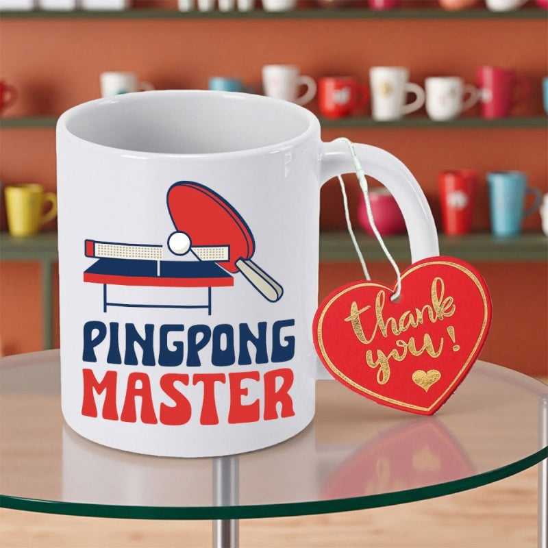 Tailorly White Ceramic 11 oz Mug - Pingpong Master Competitive Sports Theme Featuring Red Paddle Over Graphic Table