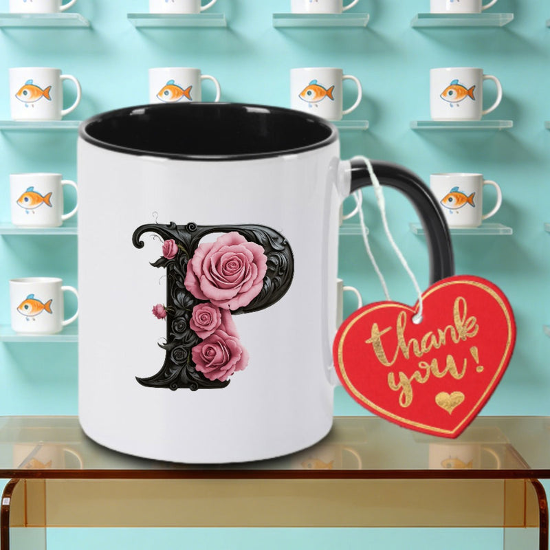 Tailorly Black Accent 11 oz Mug - Floral P Print Logo