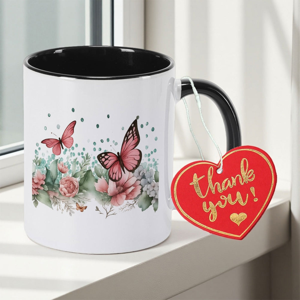 Tailorly Black Accent 11 oz Mug - Floral pattern