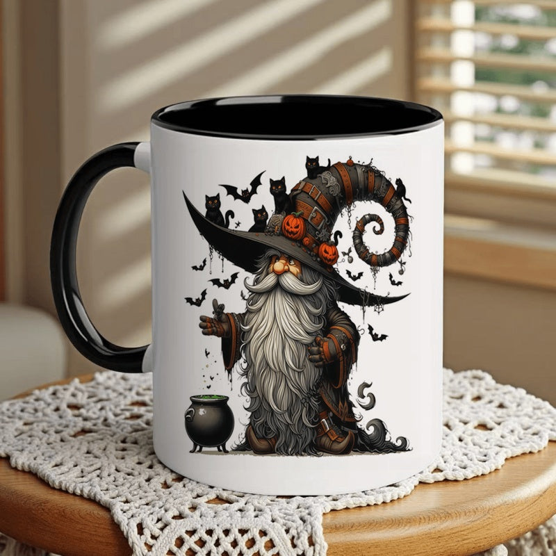 Tailorly Black Accent 11 oz Mug - gothic witch with potion， bat and cauldron