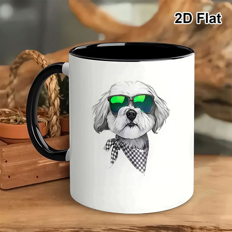 Tailorly Black Accent 11 oz Mug - stylish dog wearing glasses and a bandana