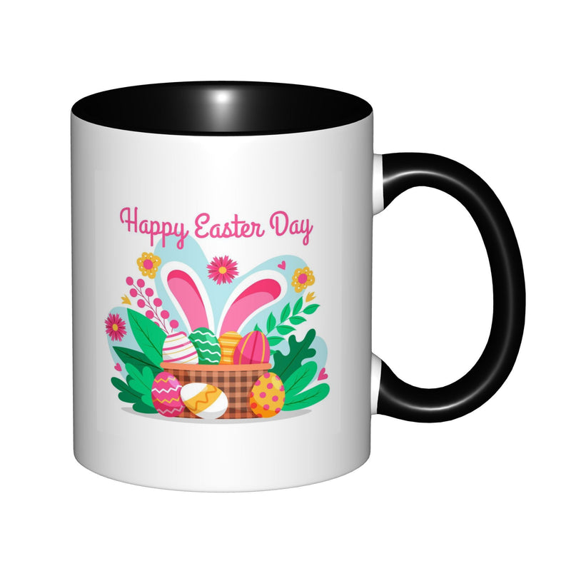 Tailorly Black Accent 11 oz Mug - festive bunny ears egg basket with day text