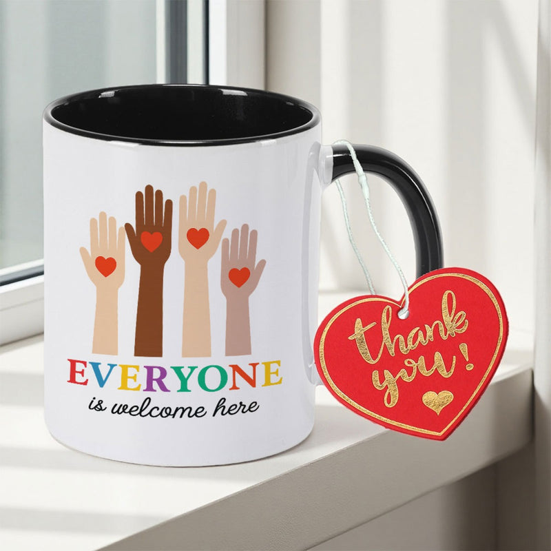 Tailorly Black Accent 11 oz Mug - Inclusive Love Heart Hands Everyone Is Double Sided Print