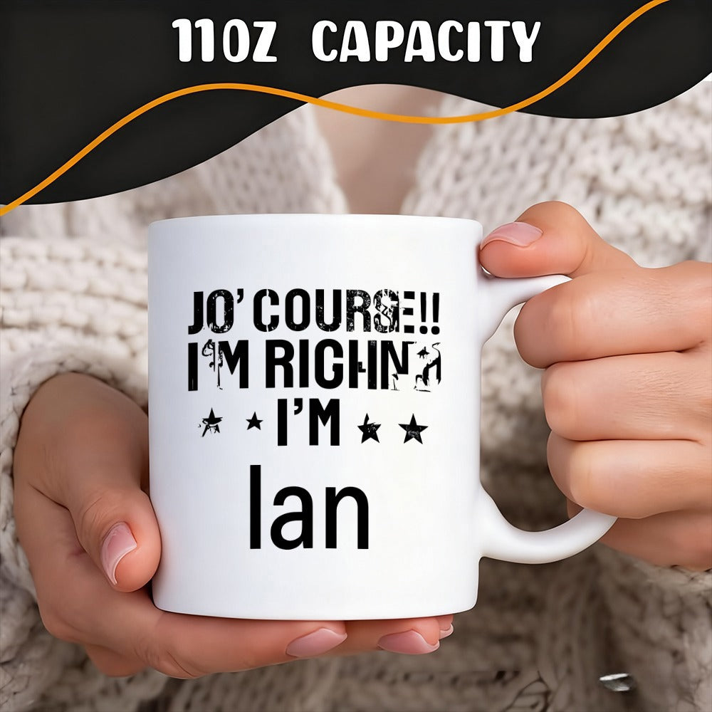 Tailorly White Ceramic 11 oz Mug - Jo Course Im Rich Im Ian Minimalist Black Text With Solid Stars On