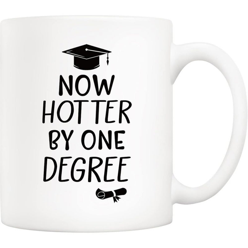 Tailorly White Ceramic 11 oz Mug - Now Hotter By One Degree Minimalist Black Ink Illustration With Graduation Cap And Scroll Mug