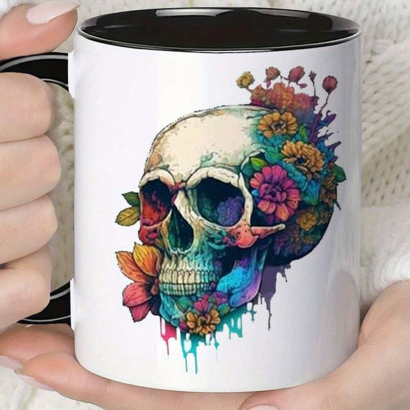 Tailorly Black Accent 11 oz Mug - skull flower
