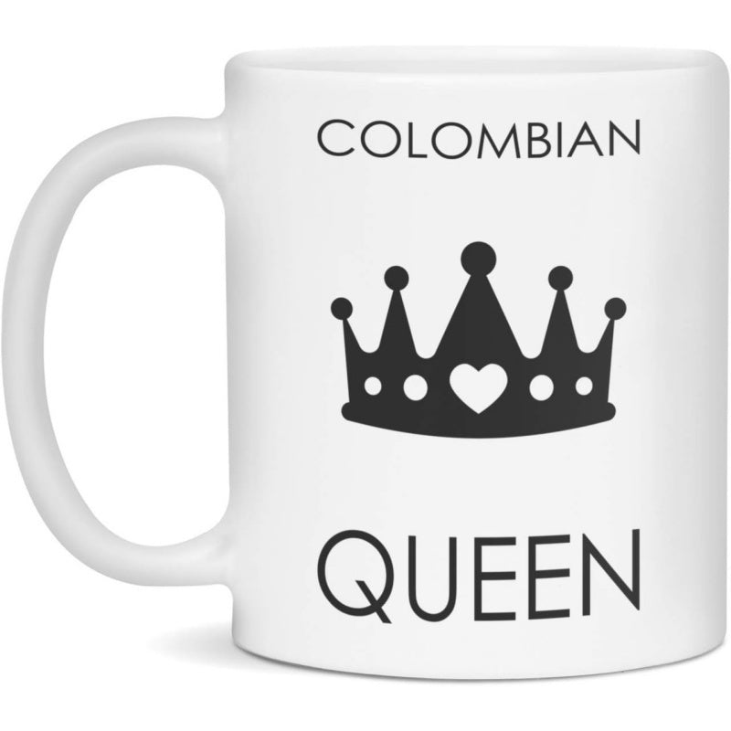 Tailorly White Ceramic 11 oz Mug - Colombian Queen Minimalist Black Royal Five Pointed Crown Featuring A Small Central Heart Crown