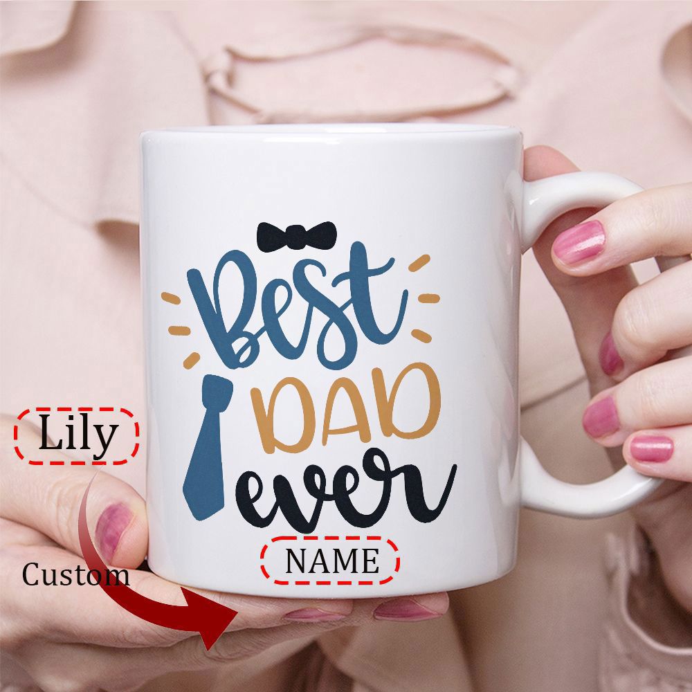 Tailorly White Ceramic 11 oz Mug - Best Dad Ever Charming Necktie And Bowtie Graphics Under Elegant Script Lettering Mug