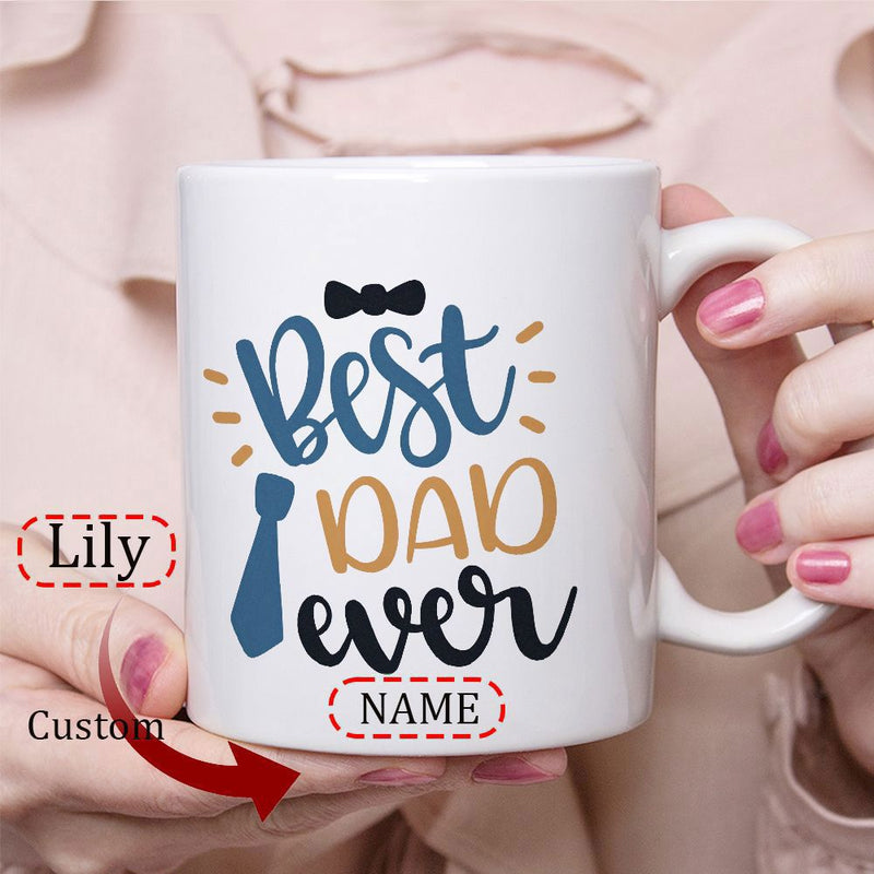 Tailorly White Ceramic 11 oz Mug - Best Dad Ever Charming Necktie And Bowtie Graphics Under Elegant Script Lettering Mug