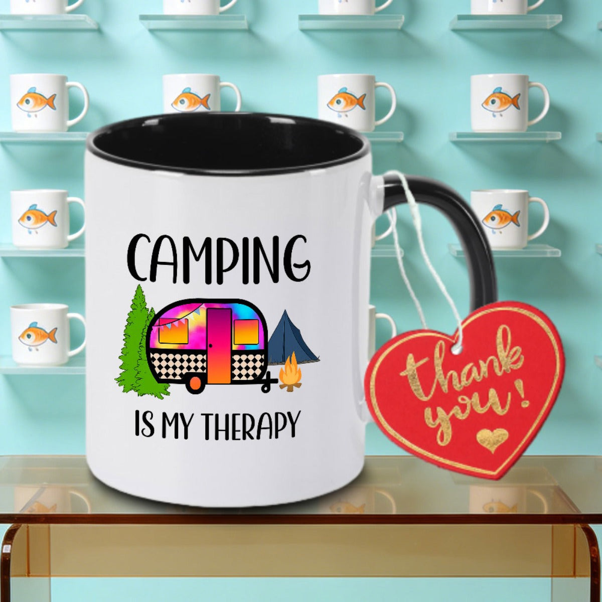 Tailorly Black Accent 11 oz Mug - Camping Relax Logo