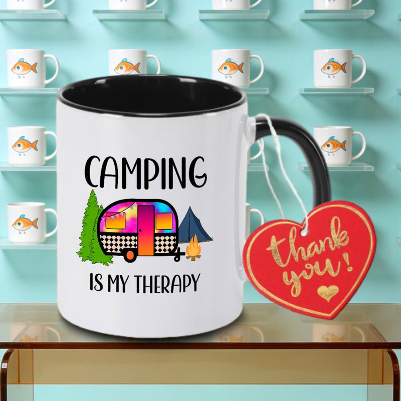 Tailorly Black Accent 11 oz Mug - Camping Relax Logo