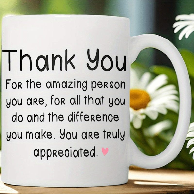 Tailorly White Ceramic 11 oz Mug - Thank You For The Amazing Person You Are Simple Minimalist Design With Tiny Pink Heart On White Surface Mug