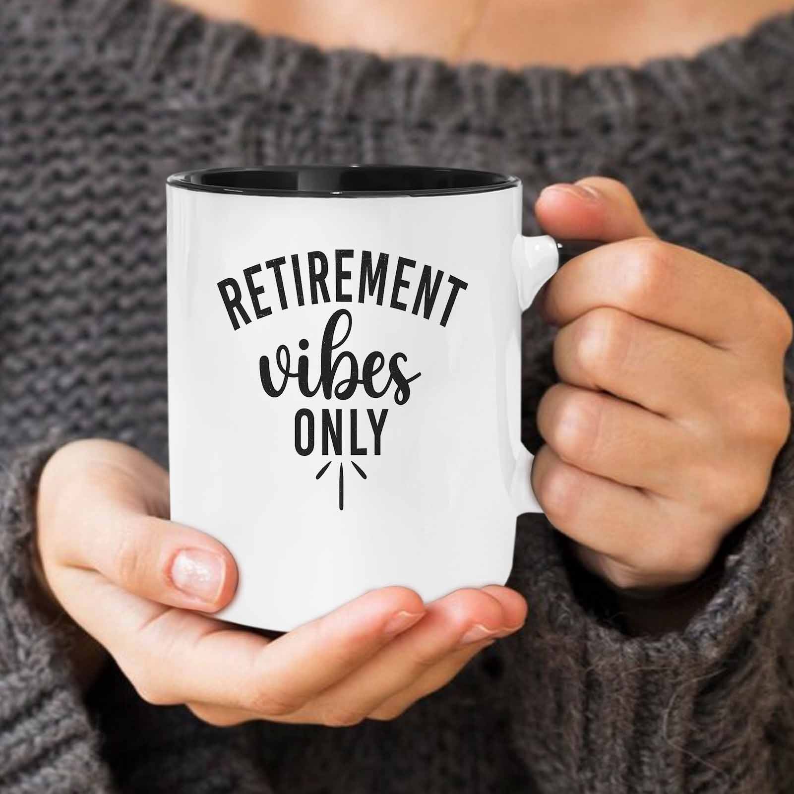 Tailorly Black Accent 11 oz Mug - text promoting retirement