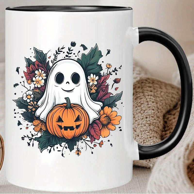 Tailorly Black Accent 11 oz Mug - fall floral pumpkin