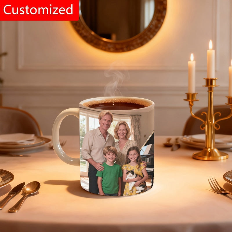 Tailorly White Ceramic 11 oz Mug - Customized Happy Family Portrait Printed On Smooth Mug