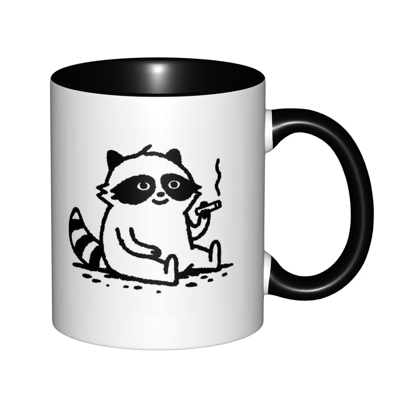 Tailorly Black Accent 11 oz Mug - raccoon present cartoon raccoon lounging with a cigarette