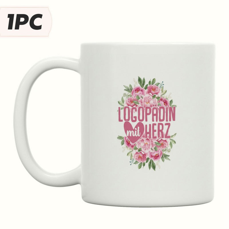 Tailorly White Ceramic 11 oz Mug - Vibrant Pink Roses And Green Leaves With Small Heart Flower