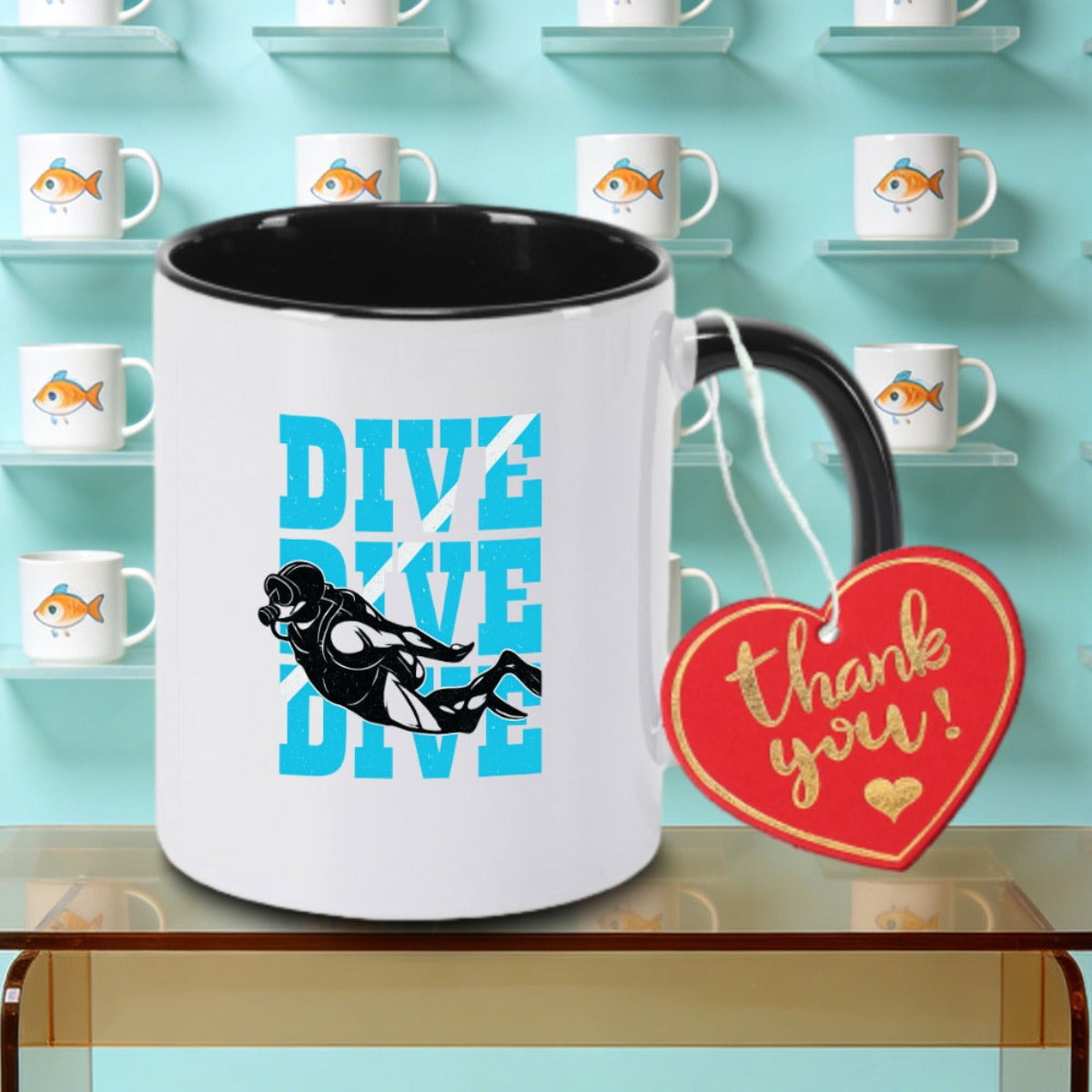 Tailorly Black Accent 11 oz Mug - DIVE DIVE DIVE Graphic Dive Divers Dive Look Print Logo
