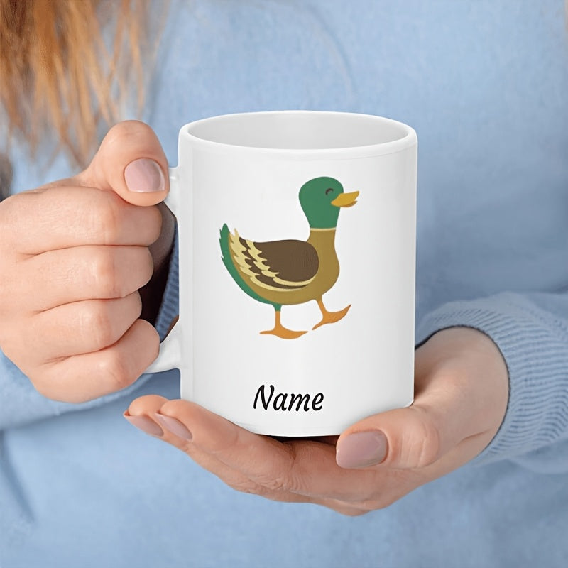 Tailorly White Ceramic 11 oz Mug - Name Charming Mallard Bird Featuring Green Head And Feathers Duck