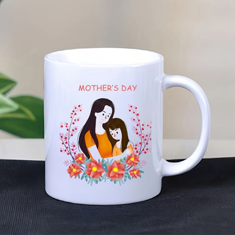Tailorly White Ceramic 11 oz Mug - Mothers Day Tender Illustration Of A Mother Embracing Her Young Sweet Daughter