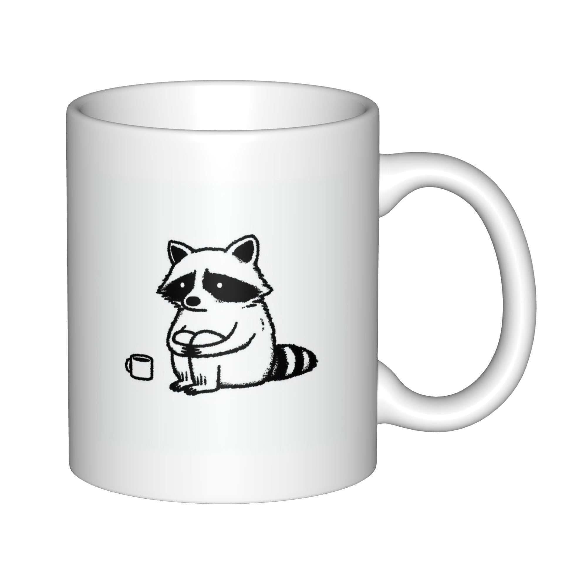 Tailorly White Ceramic 11 oz Mug - Minimalist Black And White Line Art Featuring A Sad Sitting Tiny Mug Raccoon