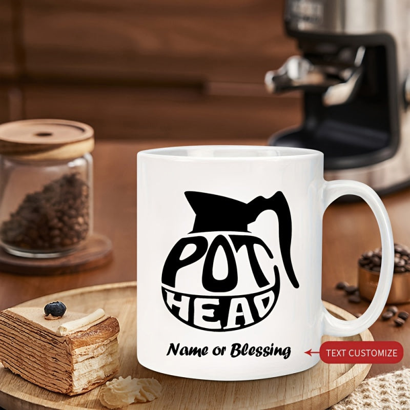 Tailorly White Ceramic 11 oz Mug - Pot Head Name Or Blessing Minimalist Bold Black Silhouette Of A Traditional Drip Coffee Carafe Pot