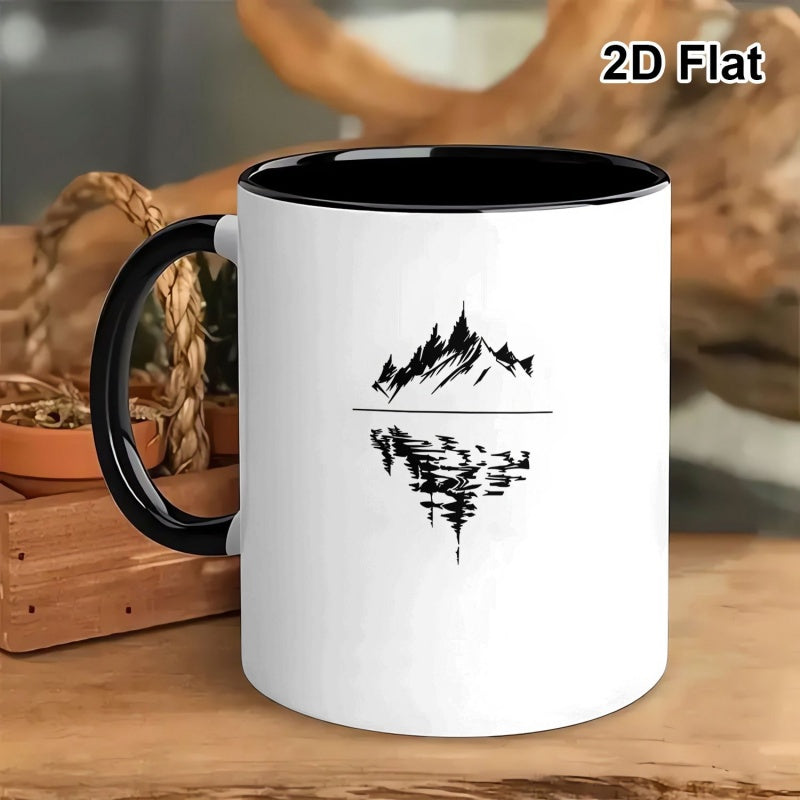 Tailorly Black Accent 11 oz Mug - mountain reflection black and white graphic