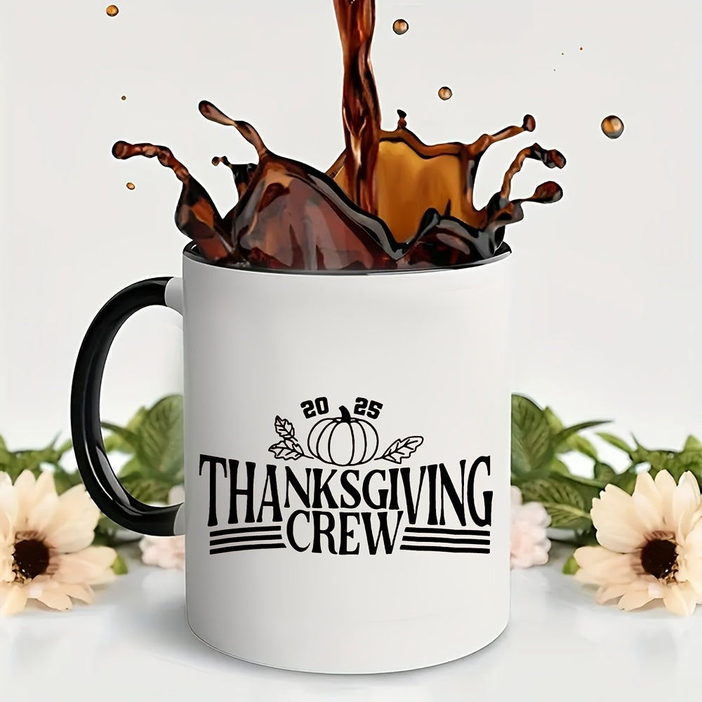 Tailorly Black Accent 11 oz Mug - 1pc creative thanksgiving crew mug ceramic 11oz large capacity office home coffee shop festival giveaways activity