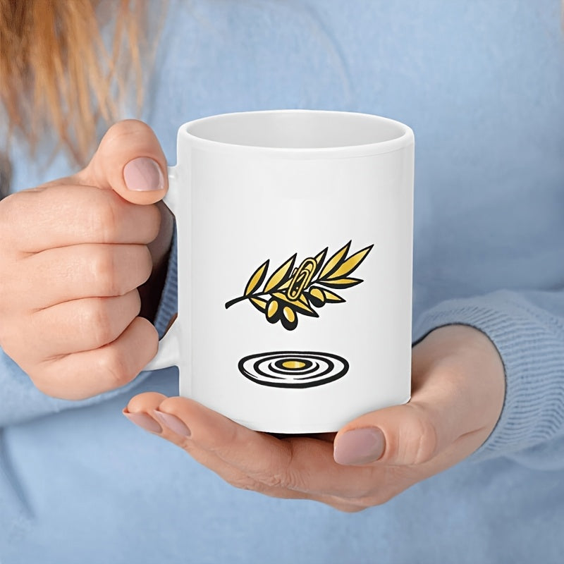 Tailorly White Ceramic 11 oz Mug - Golden Leaves And Ripe Olives Creating Gentle Ripples On Still Water Olive Branch