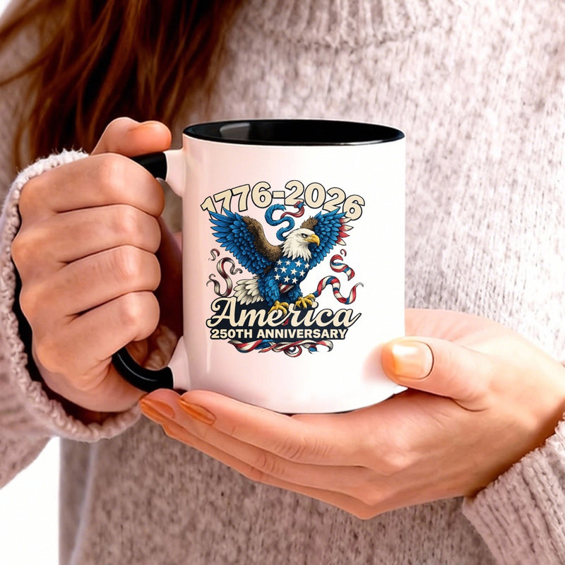 Tailorly Black Accent 11 oz Mug - america flag 1776 2026 anniversary design