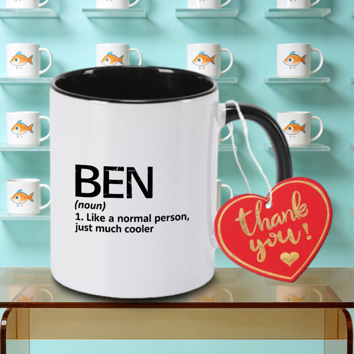 Tailorly Black Accent 11 oz Mug - Funny logo with text "Tea Milk Or Water"