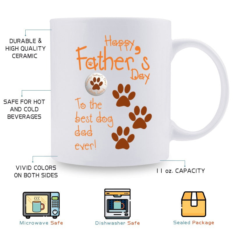 Tailorly White Ceramic 11 oz Mug - Happy Fathers Day To The Best Dog Dad Ever Brown Pet Footprints Scattered Across A Clean Minimalist Surface Paws