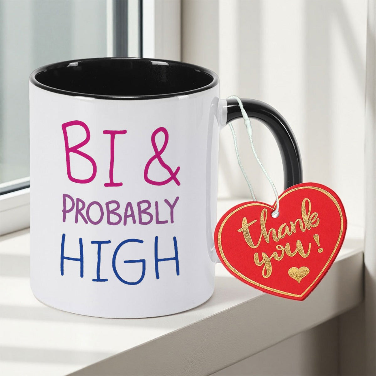 Tailorly Black Accent 11 oz Mug - 1pc of -Sided Printed Tea And Coffee Mug Suitable for Gifts. Dishwasher Safe And with Reusable Foam Packaging