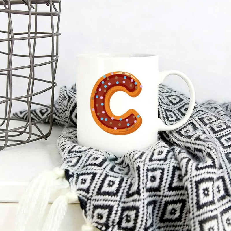 Tailorly White Ceramic 11 oz Mug - C Delicious Chocolate Glazed Donut With Colorful Sweet Sprinkles Letter