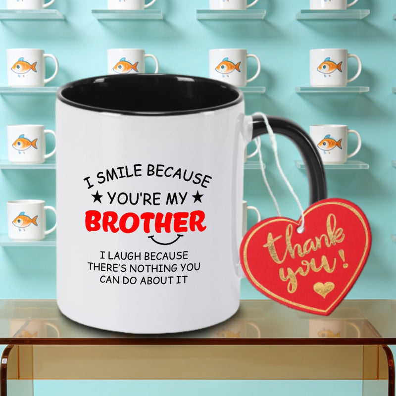Tailorly Black Accent 11 oz Mug - Humorous brother-themed text