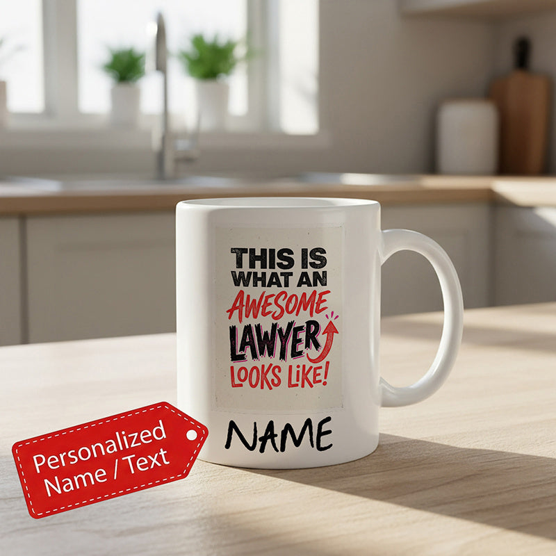 Tailorly White Ceramic 11 oz Mug - This Is What An Awesome Lawyer Looks Like Minimalist White Ceramic Container With Bold Black And Red Script Professional