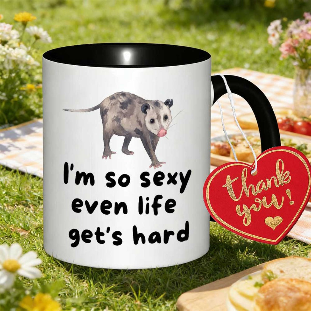Tailorly Black Accent 11 oz Mug - entertaining possum