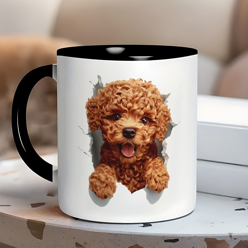 Tailorly Black Accent 11 oz Mug - cute puppy， golden poodle