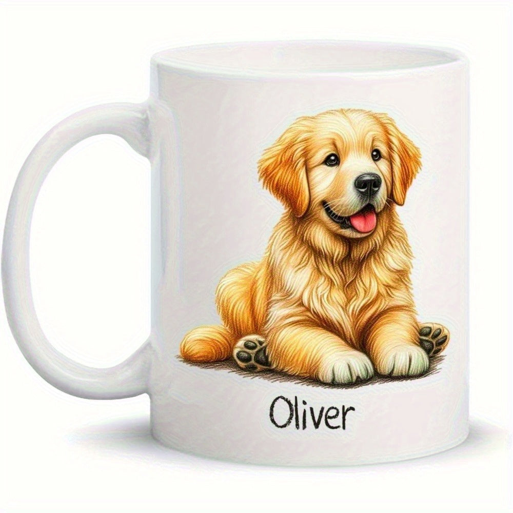 Tailorly White Ceramic 11 oz Mug - Oliver Adorable Golden Retriever Puppy Resting Peacefully On A White Surface Puppy